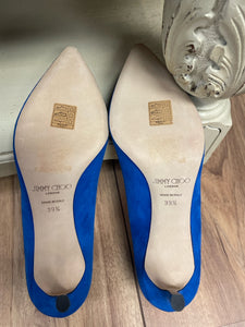 Jimmy Choo Size 39 1/2 Electric Blue Suede Pump